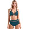 imageSUUKSESS Women Sexy High Waist Bikini Sets Mesh Tummy Control 2 Piece Swimsuits50 Peacock Blue