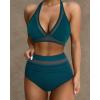 imageSUUKSESS Women Sexy High Waist Bikini Sets Mesh Tummy Control 2 Piece Swimsuits50 Peacock Blue