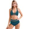 imageSUUKSESS Women Sexy High Waist Bikini Sets Mesh Tummy Control 2 Piece Swimsuits50 Peacock Blue