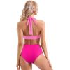 imageSUUKSESS Women Sexy High Waist Bikini Sets Mesh Tummy Control 2 Piece Swimsuits50 Pink Color Block