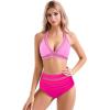 imageSUUKSESS Women Sexy High Waist Bikini Sets Mesh Tummy Control 2 Piece Swimsuits50 Pink Color Block