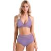 imageSUUKSESS Women Sexy High Waist Bikini Sets Mesh Tummy Control 2 Piece Swimsuits50 Purple