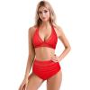 imageSUUKSESS Women Sexy High Waist Bikini Sets Mesh Tummy Control 2 Piece Swimsuits50 Red