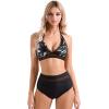imageSUUKSESS Women Sexy High Waist Bikini Sets Mesh Tummy Control 2 Piece Swimsuits50 Retro Floral Black