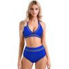 imageSUUKSESS Women Sexy High Waist Bikini Sets Mesh Tummy Control 2 Piece Swimsuits50 Royal Blue
