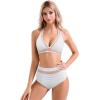 imageSUUKSESS Women Sexy High Waist Bikini Sets Mesh Tummy Control 2 Piece Swimsuits50 White