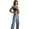imageSUUKSESS Women Sexy Mesh Sheer Long Sleeve Tops Mock Neck Going Out Lace ShirtsBlack