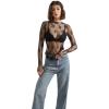 imageSUUKSESS Women Sexy Mesh Sheer Long Sleeve Tops Mock Neck Going Out Lace ShirtsBlack
