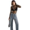 imageSUUKSESS Women Sexy Mesh Sheer Long Sleeve Tops Mock Neck Going Out Lace ShirtsBlack