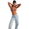 imageSUUKSESS Women Sexy Mesh Sheer Long Sleeve Tops Mock Neck Going Out Lace ShirtsBrown