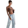 imageSUUKSESS Women Sexy Mesh Sheer Long Sleeve Tops Mock Neck Going Out Lace ShirtsChocolate