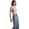 imageSUUKSESS Women Sexy Mesh Sheer Long Sleeve Tops Mock Neck Going Out Lace ShirtsGrey Purple