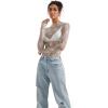 imageSUUKSESS Women Sexy Mesh Sheer Long Sleeve Tops Mock Neck Going Out Lace ShirtsWhite