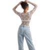 imageSUUKSESS Women Sexy Mesh Sheer Long Sleeve Tops Mock Neck Going Out Lace ShirtsWhite