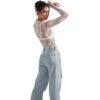 imageSUUKSESS Women Sexy Mesh Sheer Long Sleeve Tops Mock Neck Going Out Lace ShirtsWhite