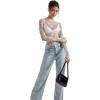 imageSUUKSESS Women Sexy Mesh Sheer Long Sleeve Tops Mock Neck Going Out Lace ShirtsWhite