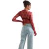 imageSUUKSESS Women Sexy Mesh Sheer Long Sleeve Tops Mock Neck Going Out Lace ShirtsWine Red