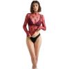 imageSUUKSESS Women Sexy Mesh Sheer Long Sleeve Tops Mock Neck Going Out Lace ShirtsWine Red