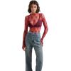 imageSUUKSESS Women Sexy Mesh Sheer Long Sleeve Tops Mock Neck Going Out Lace ShirtsWine Red