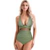 imageSUUKSESS Women Sexy Mesh Tummy Control Swimsuit Push Up High Waisted Bathing Suit10 Army Green