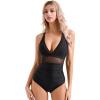 imageSUUKSESS Women Sexy Mesh Tummy Control Swimsuit Push Up High Waisted Bathing Suit10 Black