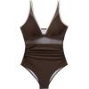 imageSUUKSESS Women Sexy Mesh Tummy Control Swimsuit Push Up High Waisted Bathing Suit10 Brown White