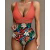 imageSUUKSESS Women Sexy Mesh Tummy Control Swimsuit Push Up High Waisted Bathing Suit10 Coral Pink Leaf