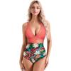 imageSUUKSESS Women Sexy Mesh Tummy Control Swimsuit Push Up High Waisted Bathing Suit10 Coral Pink Leaf
