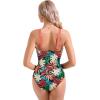 imageSUUKSESS Women Sexy Mesh Tummy Control Swimsuit Push Up High Waisted Bathing Suit10 Coral Pink Leaf