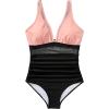 imageSUUKSESS Women Sexy Mesh Tummy Control Swimsuit Push Up High Waisted Bathing Suit10 Pink Black