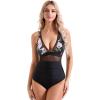 imageSUUKSESS Women Sexy Mesh Tummy Control Swimsuit Push Up High Waisted Bathing Suit10 Tropical Floral Black
