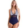 imageSUUKSESS Women Sexy Mesh Tummy Control Swimsuit Push Up High Waisted Bathing Suit10 White Blue Stripe