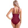 imageSUUKSESS Women Sexy Mesh Tummy Control Swimsuit Push Up High Waisted Bathing Suit10 Wine Red