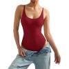 imageSUUKSESS Women Sexy Scoop Neck Thong Bodysuit Backless Cami Bodysuit Top03 Wine Red