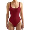 imageSUUKSESS Women Sexy Scoop Neck Thong Bodysuit Backless Cami Bodysuit Top03 Wine Red