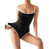 imageSUUKSESS Women Sexy Square Neck Thong Bodysuit Backless Cami Bodysuit Top01 Blackwhite