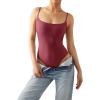 imageSUUKSESS Women Sexy Square Neck Thong Bodysuit Backless Cami Bodysuit Top01 Maroon
