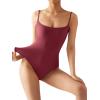 imageSUUKSESS Women Sexy Square Neck Thong Bodysuit Backless Cami Bodysuit Top01 Maroon