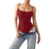 imageSUUKSESS Women Sexy Square Neck Thong Bodysuit Backless Cami Bodysuit Top01 Wine Red