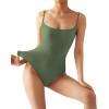 imageSUUKSESS Women Sexy Square Neck Thong Bodysuit Backless Cami Bodysuit Top02 Army Green