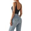imageSUUKSESS Women Sexy Square Neck Thong Bodysuit Backless Sleeveless Tank Tops01 Black