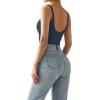 imageSUUKSESS Women Sexy Square Neck Thong Bodysuit Backless Sleeveless Tank Tops02 Navy