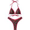 imageSUUKSESS Women Sexy Thong String 2 Piece Bikini Set Cheeky Halter Swimsuit71 Black Cherry