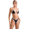 imageSUUKSESS Women Sexy Thong String 2 Piece Bikini Set Cheeky Halter Swimsuit71 Black White
