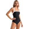 imageSUUKSESS Women Sexy Tummy Control One Piece Swimsuit Halter Retro Bathing Suit68 Black White