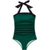 imageSUUKSESS Women Sexy Tummy Control One Piece Swimsuit Halter Retro Bathing Suit68 Green Black