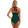 imageSUUKSESS Women Sexy Tummy Control One Piece Swimsuit Halter Retro Bathing Suit68 Green Black