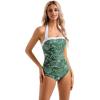 imageSUUKSESS Women Sexy Tummy Control One Piece Swimsuit Halter Retro Bathing Suit68 Green White Floral