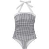 imageSUUKSESS Women Sexy Tummy Control One Piece Swimsuit Halter Retro Bathing Suit68 Navy Blue Striped