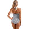 imageSUUKSESS Women Sexy Tummy Control One Piece Swimsuit Halter Retro Bathing Suit68 Navy Blue Striped